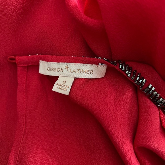 Gibson Latimer Women’s Long Sleeve Blouse Top Beaded Neckline Elastic Sleeve Red - Picture 6 of 6